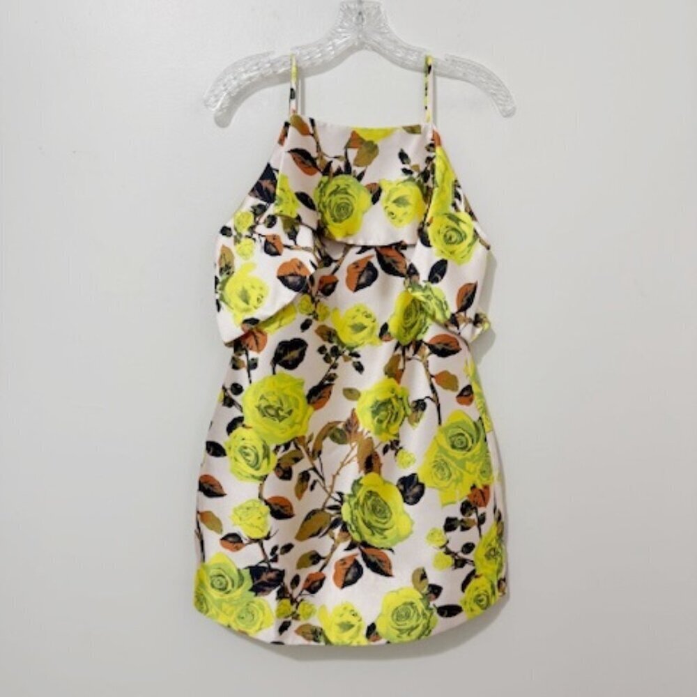 Renn Pop Rose Structured Mini Dress Neon Yellow Ruffle Women's Size XS NWT